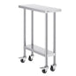 VEVOR Stainless Steel Work Table 30 x 12 x 38 Inch, with 4 Wheels, 3 Adjustable Height Levels, Heavy Duty Food Prep Worktable for Commercial Kitchen Restaurant, Silver