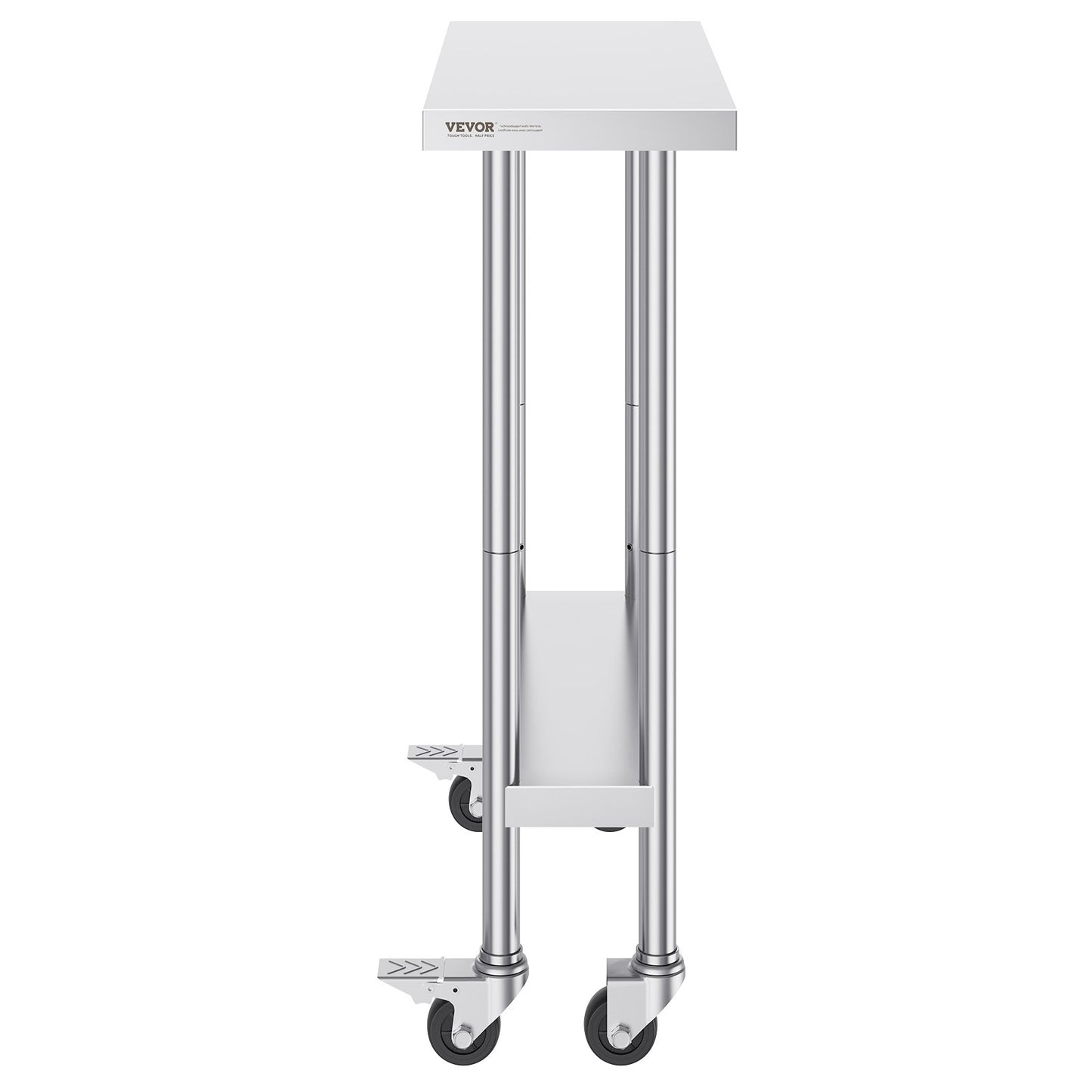 VEVOR Stainless Steel Work Table 30 x 12 x 38 Inch, with 4 Wheels, 3 Adjustable Height Levels, Heavy Duty Food Prep Worktable for Commercial Kitchen Restaurant, Silver