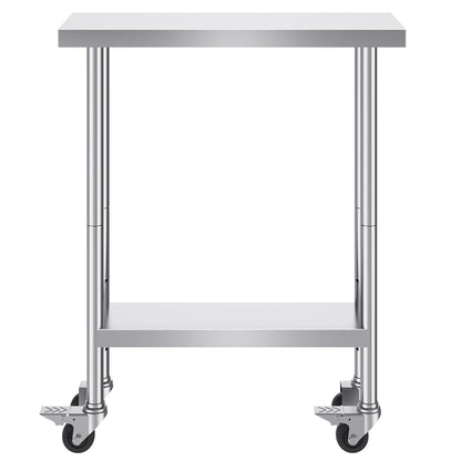 VEVOR Stainless Steel Work Table 30 x 12 x 38 Inch, with 4 Wheels, 3 Adjustable Height Levels, Heavy Duty Food Prep Worktable for Commercial Kitchen Restaurant, Silver