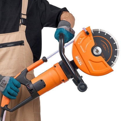 VEVOR Electric Concrete Saw, 9 in, 2000 W 15 A Motor Circular Saw Cutter with 3.5 in Cutting Depth, Wet/Dry Disk Saw Cutter Includes Water Line, Pump and Blade, for Stone, Brick