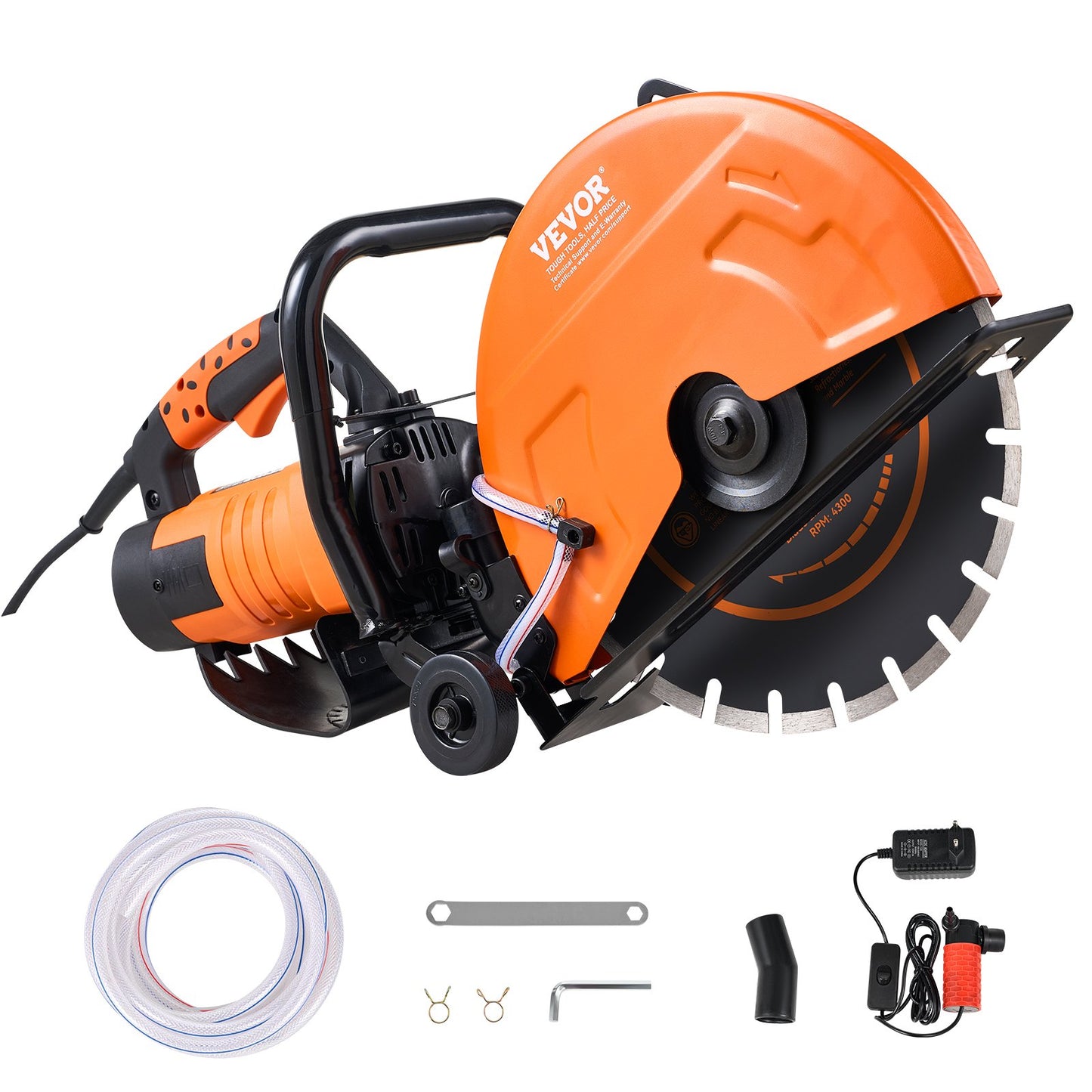 VEVOR Electric Concrete Saw, 14 in, 2000 W Motor Circular Saw Cutter with Max. 5 in Adjustable Cutting Depth, Wet Disk Saw Cutter Includes Water Line, Pump and Blade, for Stone, Brick