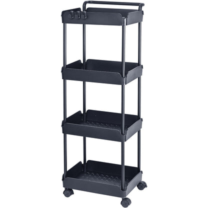 VEVOR 4-Tier Kitchen Rolling Cart Basket Utility Cart on Wheel with Handle Black