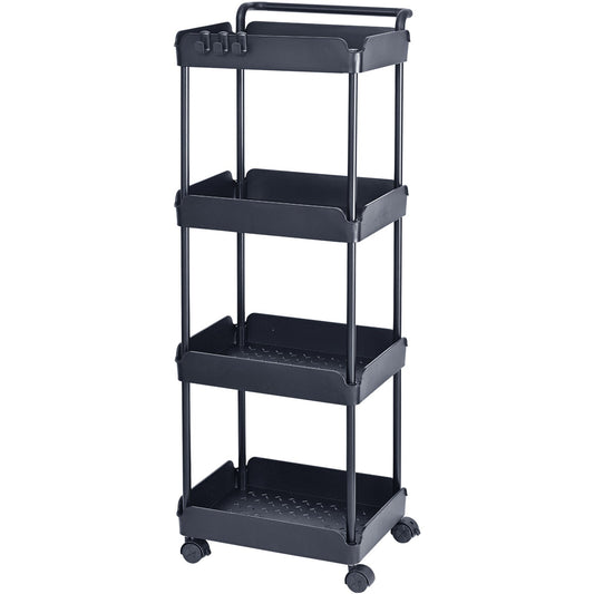 VEVOR 4-Tier Kitchen Rolling Cart Basket Utility Cart on Wheel with Handle Black