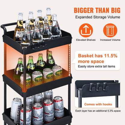 VEVOR 4-Tier Kitchen Rolling Cart Basket Utility Cart on Wheel with Handle Black