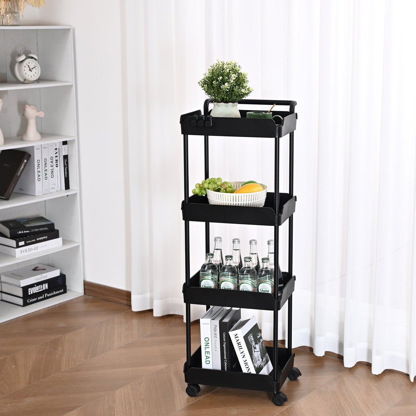 VEVOR 4-Tier Kitchen Rolling Cart Basket Utility Cart on Wheel with Handle Black