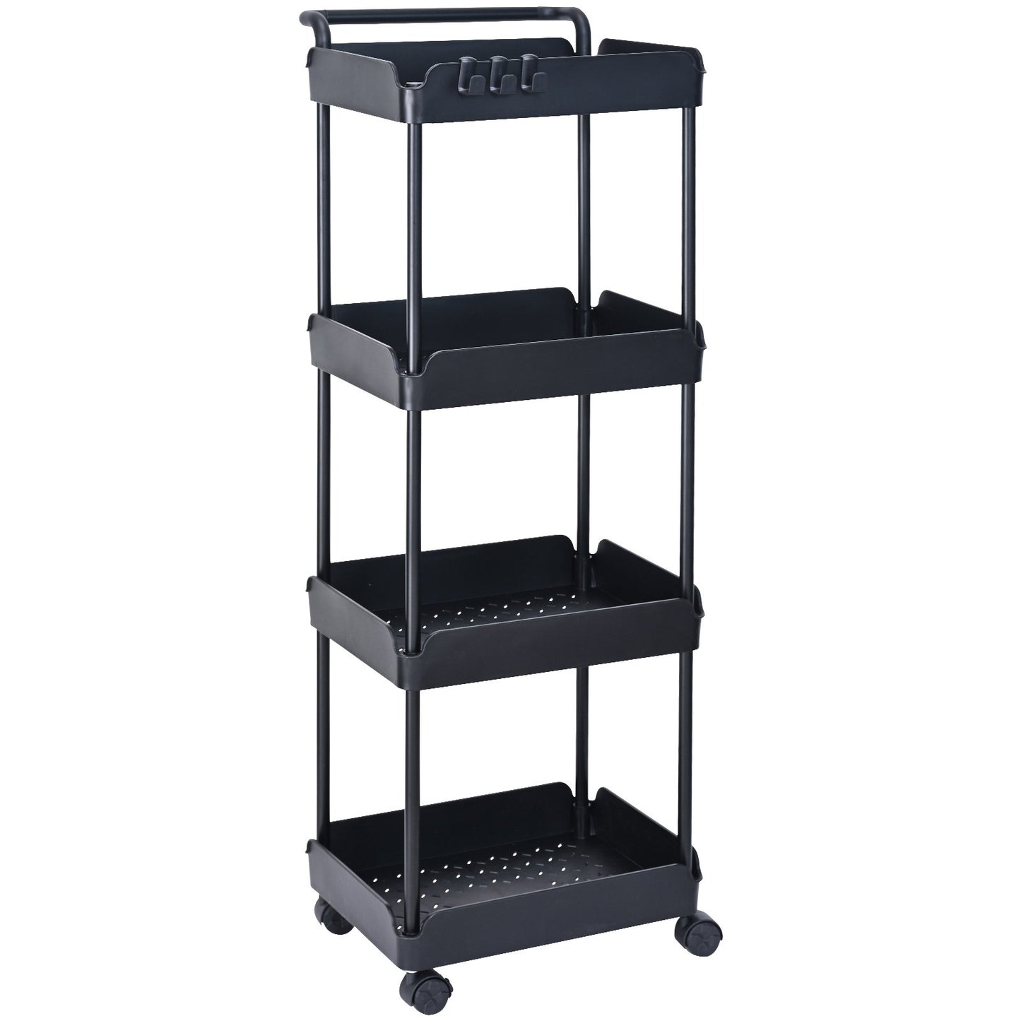 VEVOR 4-Tier Kitchen Rolling Cart Basket Utility Cart on Wheel with Handle Black