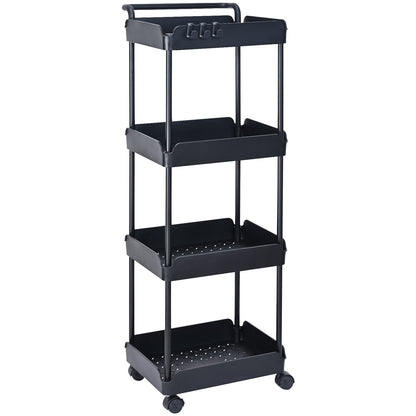 VEVOR 4-Tier Kitchen Rolling Cart Basket Utility Cart on Wheel with Handle Black