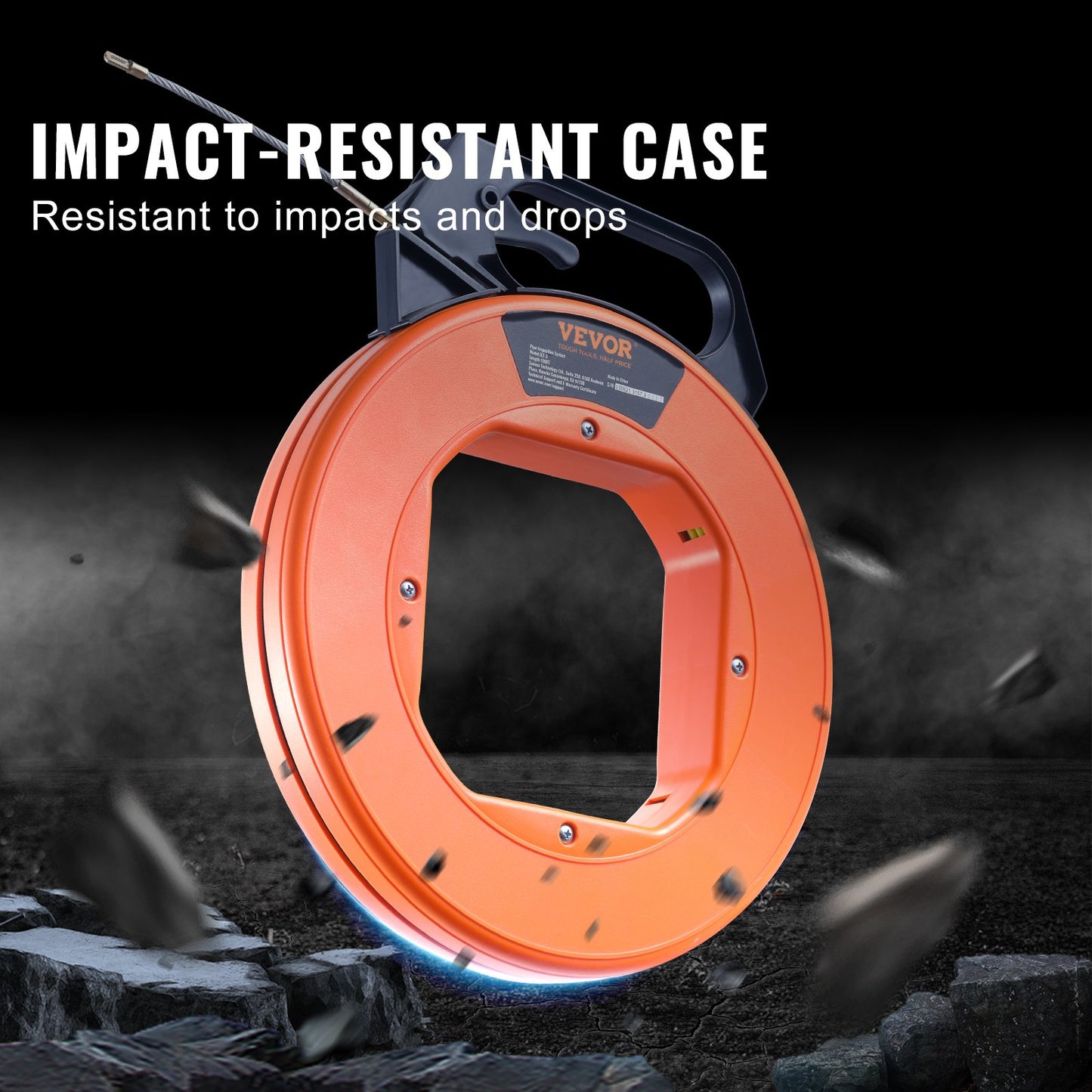 VEVOR Fish Tape, 100 ft, 3/16-inch, Fiberglass Wire Puller with Optimized Housing and Handle, Easy-to-Use Cable Puller Tool, Flexible Wire Fishing Tools for Wall and Electrical Conduit, Non-Conductive