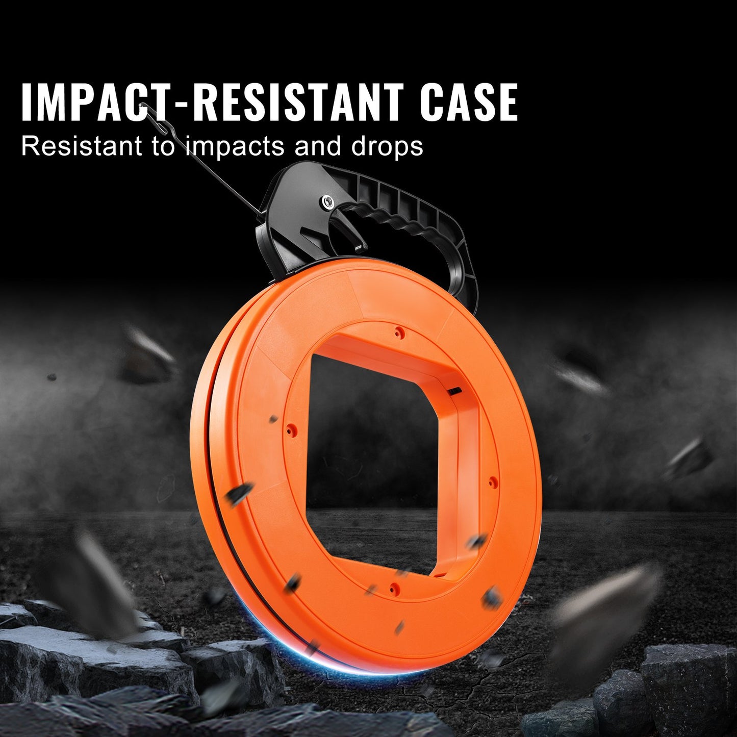 VEVOR Fish Tape, 36.58 m, 3 mm, Steel Wire Puller with Optimized Housing and Handle, Easy-to-Use Cable Puller Tool, Flexible Wire Fishing Tools for Walls and Electrical Conduit, Non-Conductive