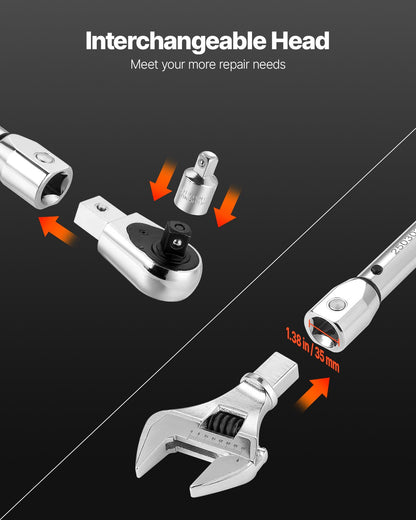VEVOR Adjustable Click Torque Wrench, 1/2 Inch Drive, 20-160 lbf-ft/27.1-216.8 N.m, Dual-direction and Dual Range Scales, 72-Tooth, ±2% Precision, with Adapter Interchangeable Jaw and Ratchet Head