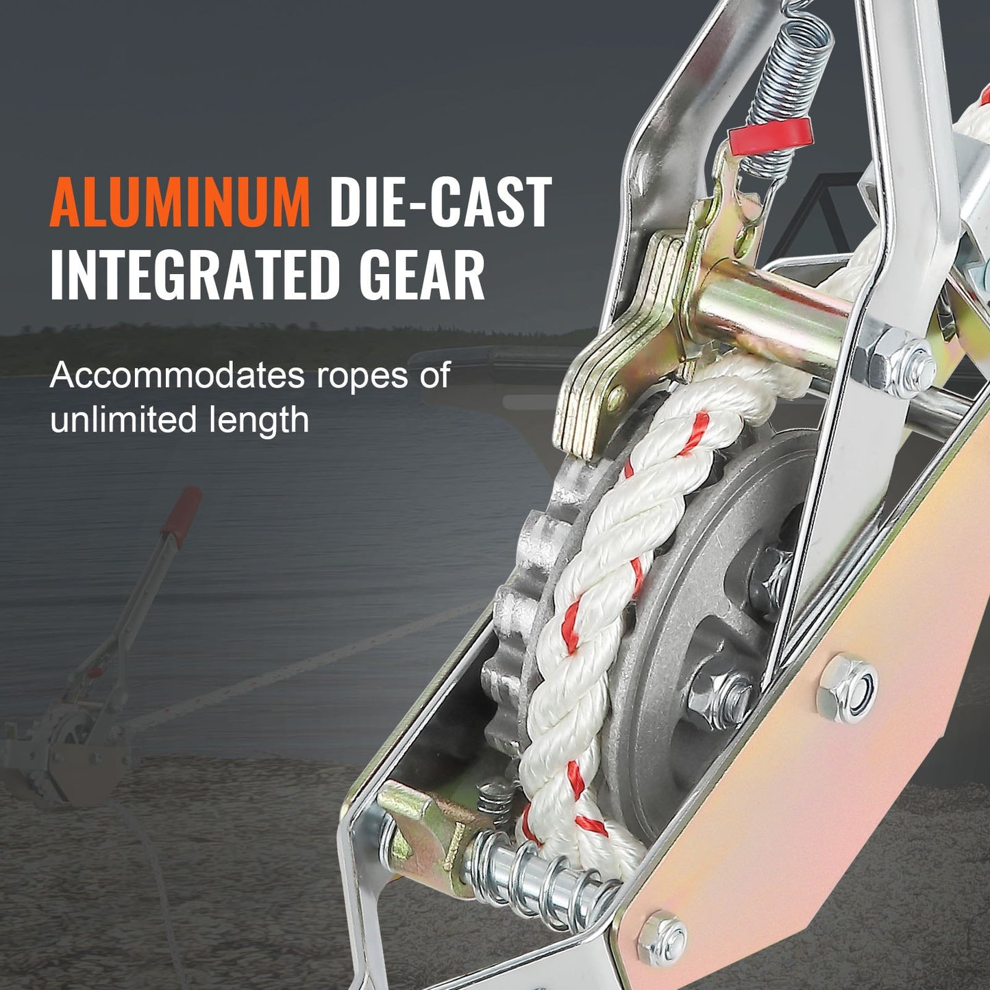 VEVOR Rope Puller, 3/4 Ton Pulling Capacity, with 30.48 m of 15 mm dia. Rope, 2 Hook, Come Along Winch, Heavy Duty Ratchet Power Puller Tool for Moving Boats, Securing Items, Transporting Logs