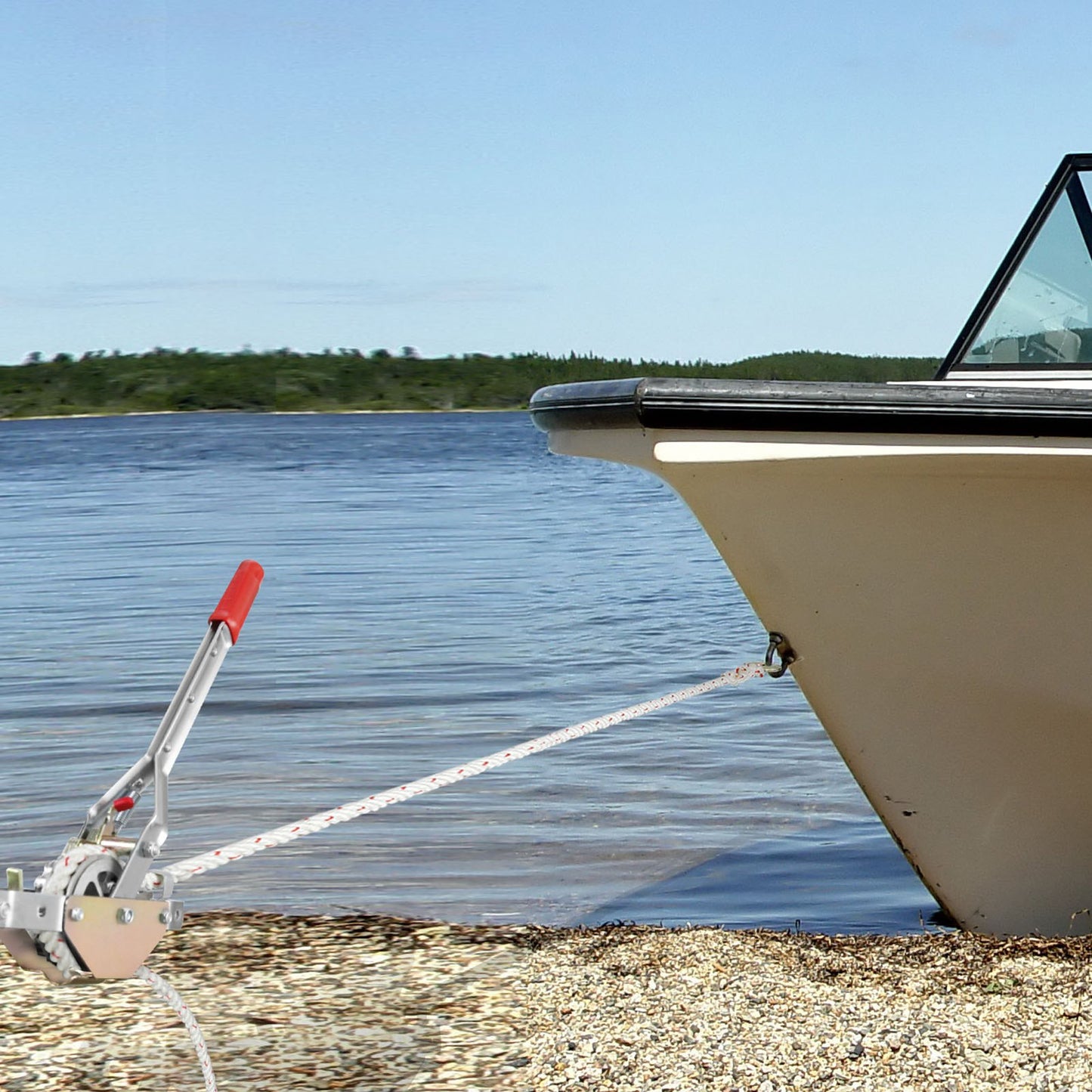 VEVOR Rope Puller, 3/4 Ton Pulling Capacity, with 30.48 m of 15 mm dia. Rope, 2 Hook, Come Along Winch, Heavy Duty Ratchet Power Puller Tool for Moving Boats, Securing Items, Transporting Logs