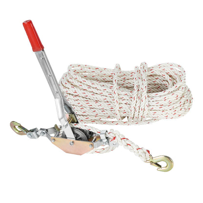 VEVOR Rope Puller, 3/4 Ton Pulling Capacity, with 30.48 m of 15 mm dia. Rope, 2 Hook, Come Along Winch, Heavy Duty Ratchet Power Puller Tool for Moving Boats, Securing Items, Transporting Logs