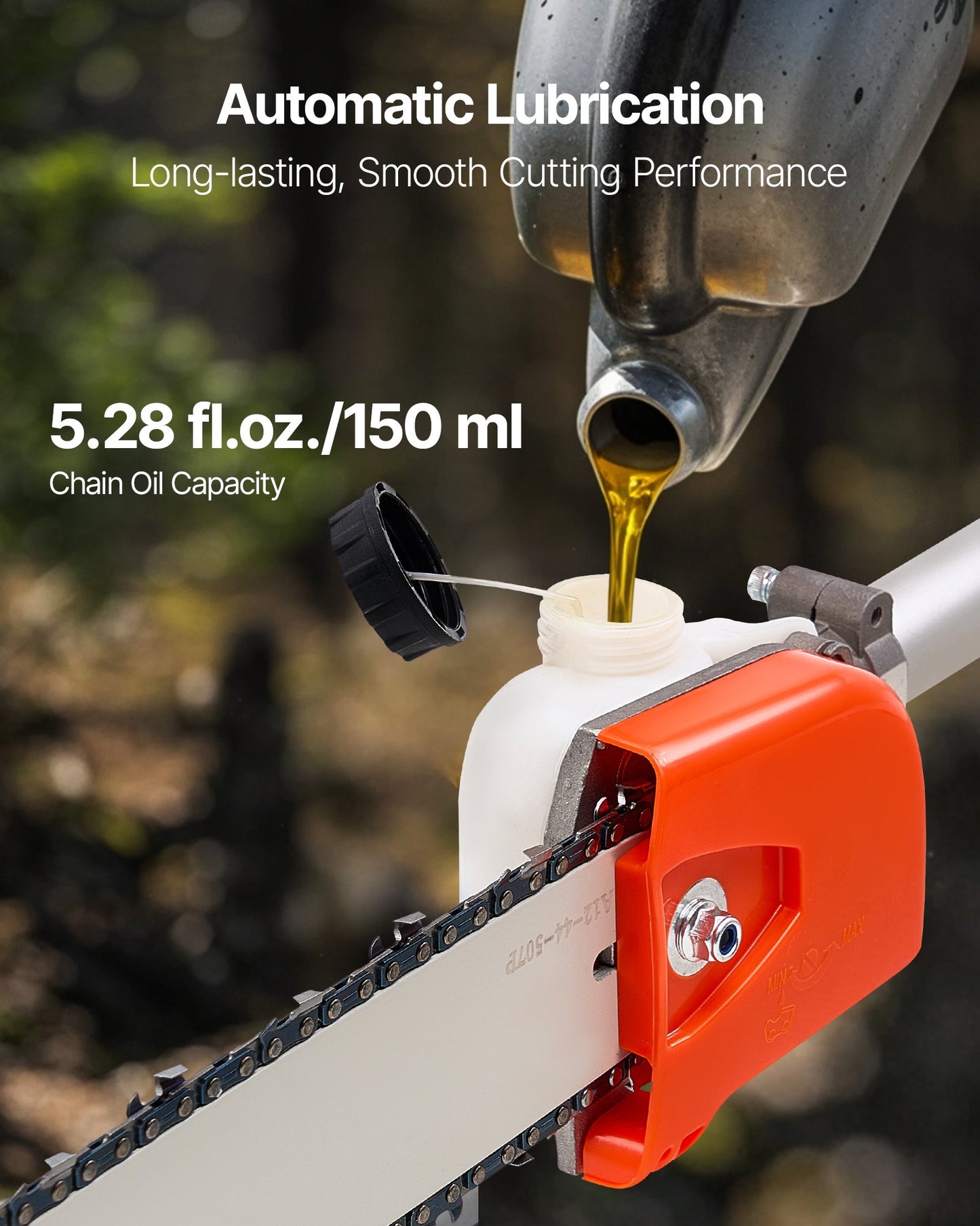 VEVOR Gas Pole Saw, 25CC 2 Stroke Gas Powered Pole Saws with 30.5 cm Cutting Bar, Cordless Tree Trimmer with 650ml Fuel Tank, 2.12 to 3.62 m Extendable, Powerful Chainsaw for Tree Trimming Pruning