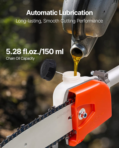 VEVOR Gas Pole Saw, 33CC 2 Stroke Gas Powered Pole Saws with 20.3 cm Cutting Bar, Cordless Tree Trimmer with 850ml Fuel Tank, 2 to 3.5 m  Extendable, Powerful Chainsaw for Tree Trimming Pruning