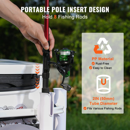 VEVOR Beach Fishing Cart, 136 kg Load Capacity, Fish and Marine Cart with Two 330 mm Big Wheels PU Balloon Tires for Sand, Heavy-Duty Aluminum Pier Wagon Trolley with 8 Rod Holders for Fishing, Picnic