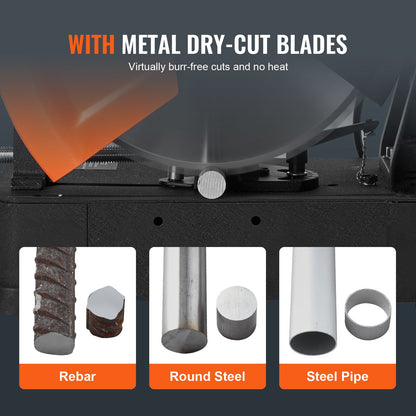 VEVOR Chop Saw, 14"/355mm Blade Diameter Cut Off Saw, 2800W 1200RPM Steel Cutting Machine, Adjustable Dry Cut Chop Saw, Miter Saw for Cutting Metal Cold Cut Saw for Steel/Rebar/Iron/Aluminum