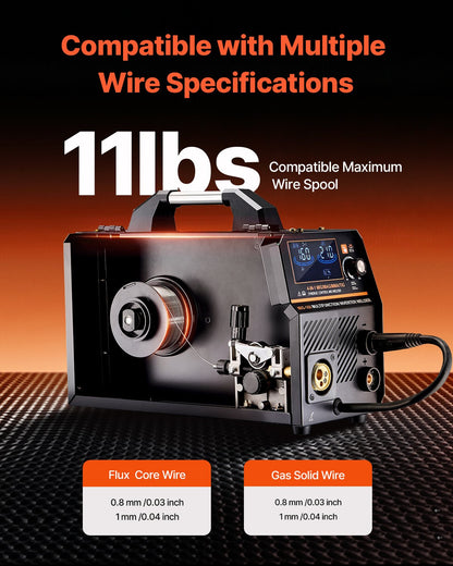 VEVOR MIG Welder, 160A Synergic Mig Welding Machine, 4-in-1 Gas MIG/Flux Core MIG/Stick/Lift TIG Multi-Process Welder Machine with IGBT Inverter Technology and LCD Screen Display