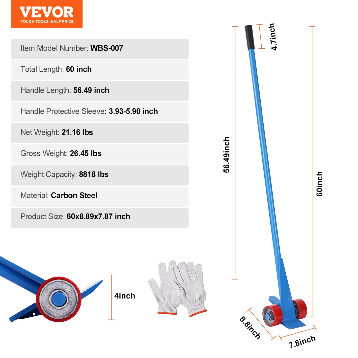 VEVOR Pallet Buster, 152.4 cm Handle, 4 ton Weight Capacity, Q235 Carbon Steel, Heavy Duty Deck Wrecker Demolition Wood Pallet Tool Breaker Pry Bar Puller for Efficient and Effortless Board Removal