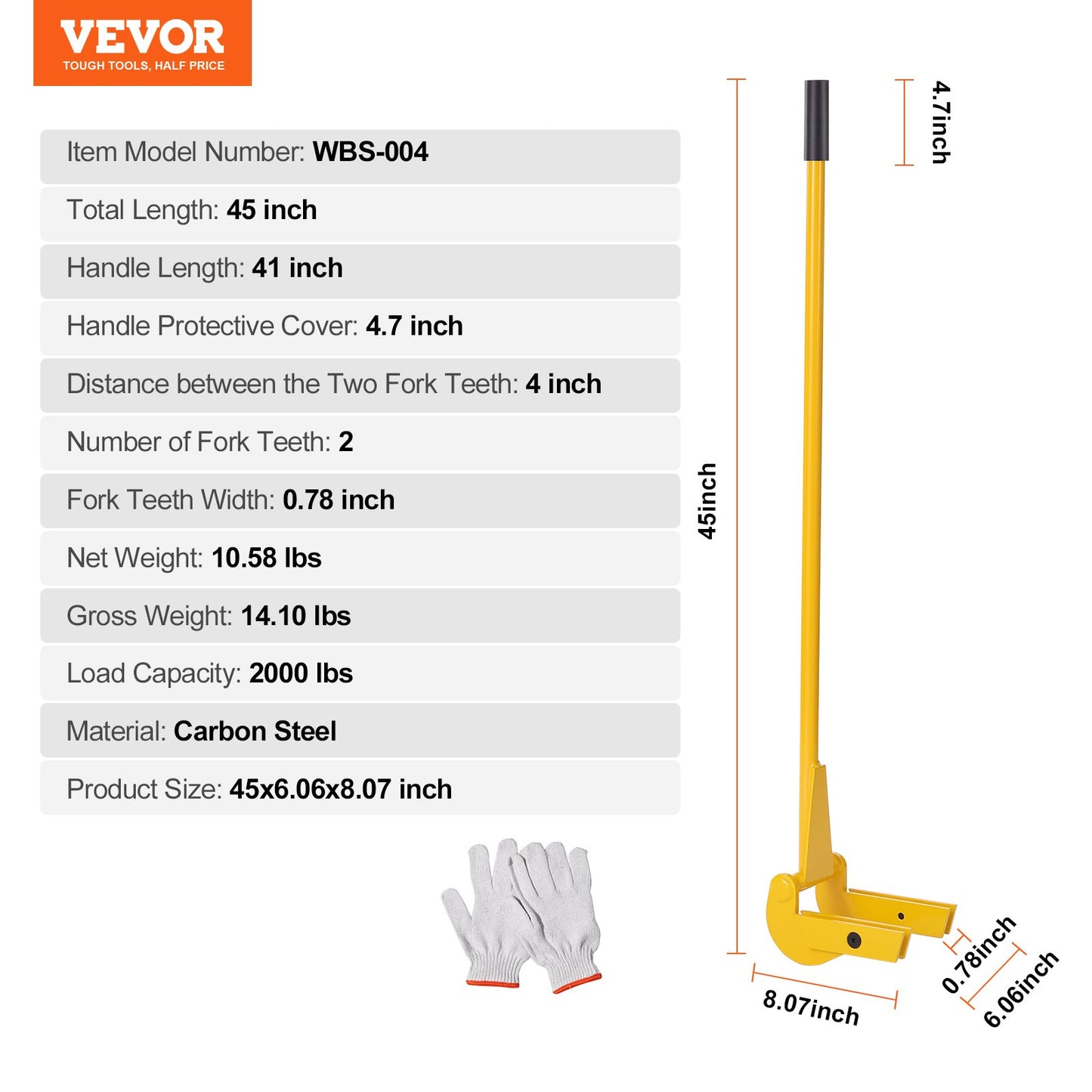 VEVOR Pallet Buster, 104 cm Handle, 907 kg Weight Capacity, Q235 Carbon Steel, Heavy Duty Deck Wrecker Demolition Wood Pallet Tool Breaker Pry Bar Puller for Efficient and Effortless Board Removal