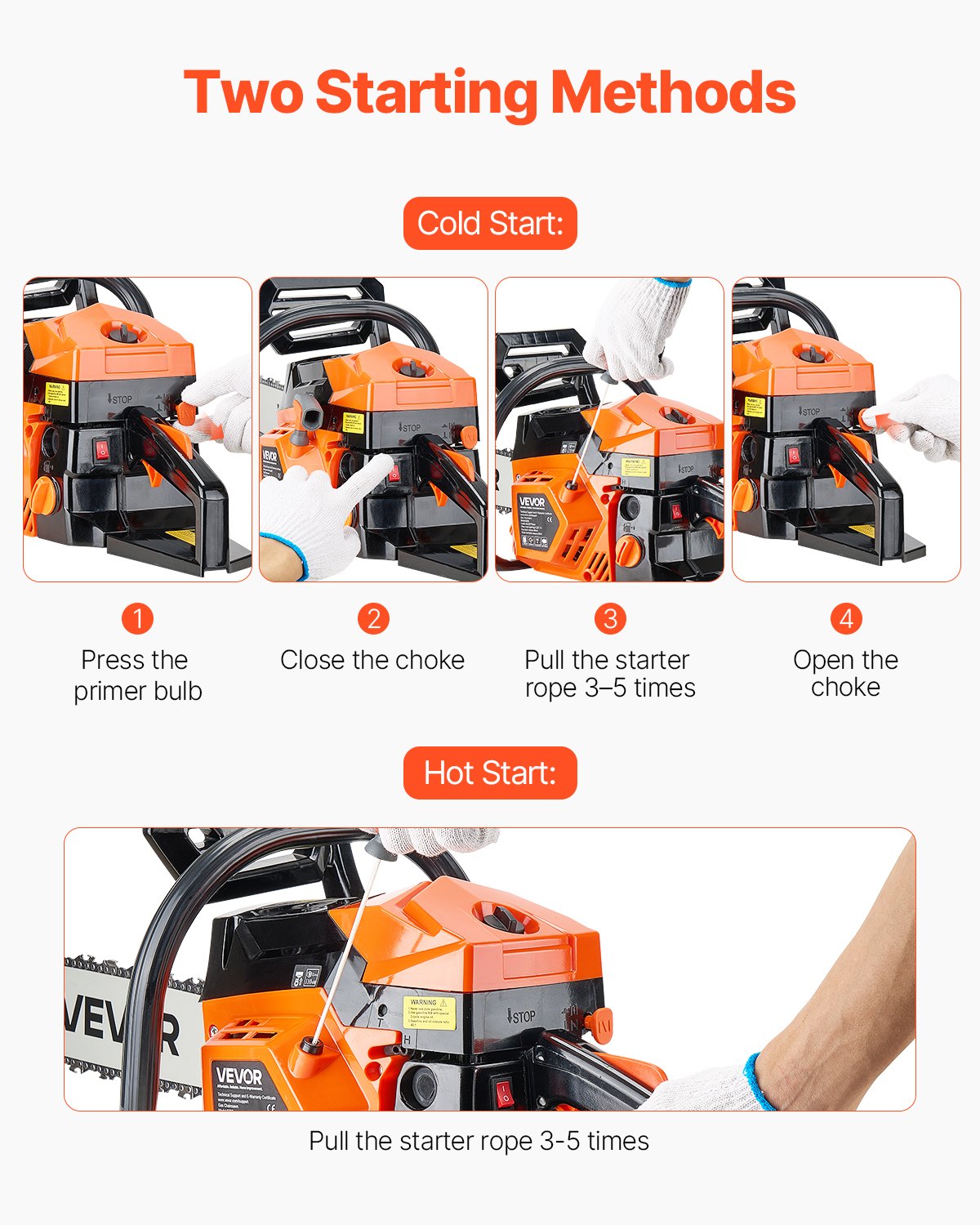 VEVOR 52cc Gas Chainsaw 1.8 kW Gas Powered 455 mm Chainsaw For Wood Cutting