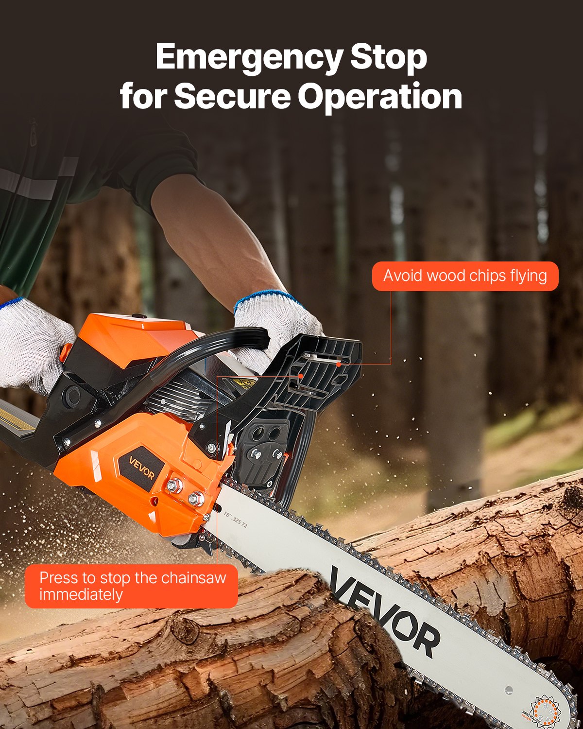 VEVOR 52cc Gas Chainsaw 1.8 kW Gas Powered 455 mm Chainsaw For Wood Cutting