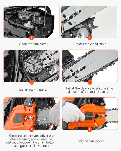 VEVOR 52cc Gas Chainsaw 1.8 kW Gas Powered 455 mm Chainsaw For Wood Cutting