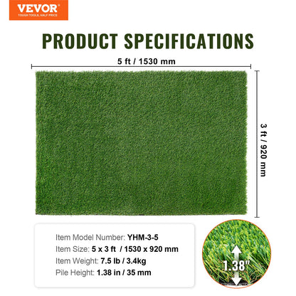 VEVOR Artifical Grass, 3 x 5 ft Rug Green Turf, 1.38" Fake Door Mat Outdoor Patio Lawn Decoration, Easy to Clean with Drainage Holes, Perfect For Multi-Purpose Home Indoor Entryway Scraper Dog Mats