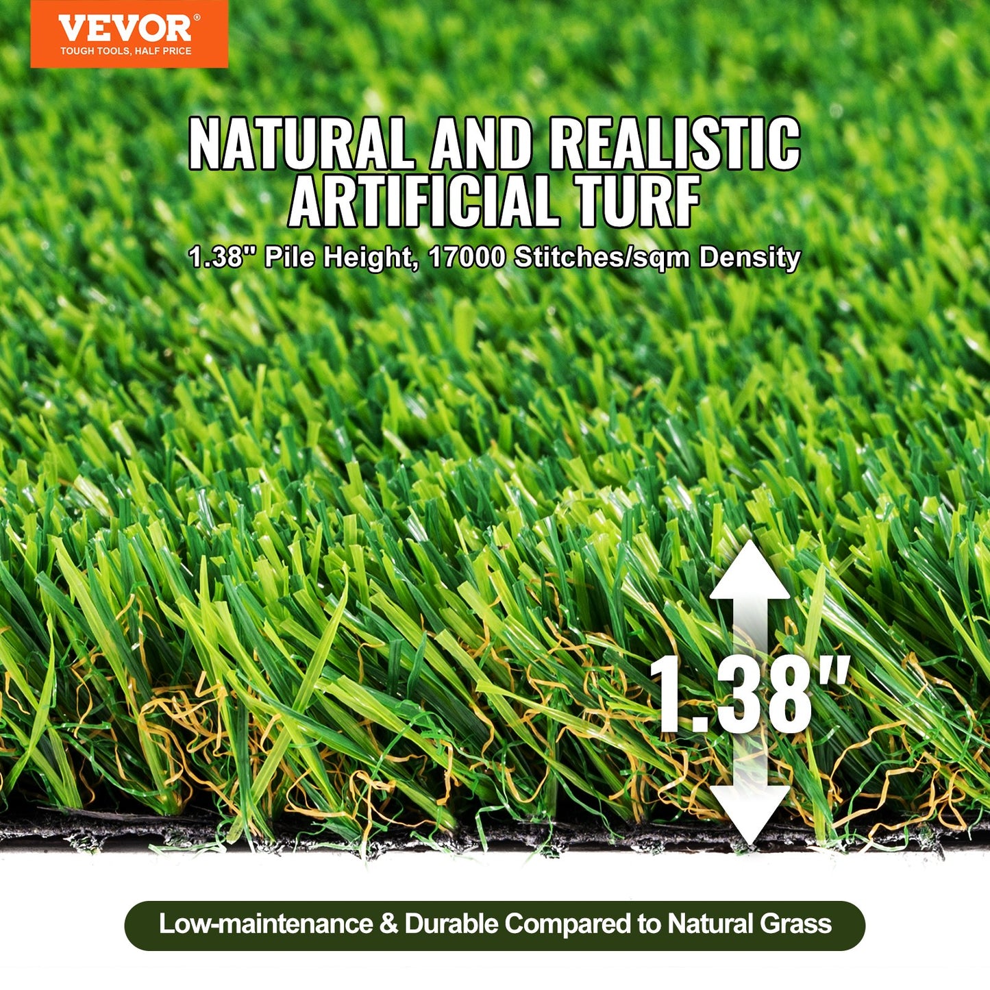 VEVOR Artifical Grass, 6 x 10 ft Rug Green Turf, 1.38"Fake Door Mat Outdoor Patio Lawn Decoration, Easy to Clean with Drainage Holes, Perfect For Multi-Purpose Home Indoor Entryway Scraper Dog Mats