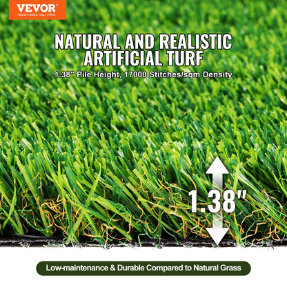 VEVOR Artifical Grass, 6 x 10 ft Rug Green Turf, 1.38"Fake Door Mat Outdoor Patio Lawn Decoration, Easy to Clean with Drainage Holes, Perfect For Multi-Purpose Home Indoor Entryway Scraper Dog Mats