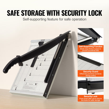 VEVOR Paper Cutter, Guillotine Trimmer, 381 mm Cut Length, 16 Sheets Capacity, Heavy Duty Guillotine Paper Cutter with Guard Rail/Blade Lock for Cardstock/Cardboard, Paper Trimmer for Home Office