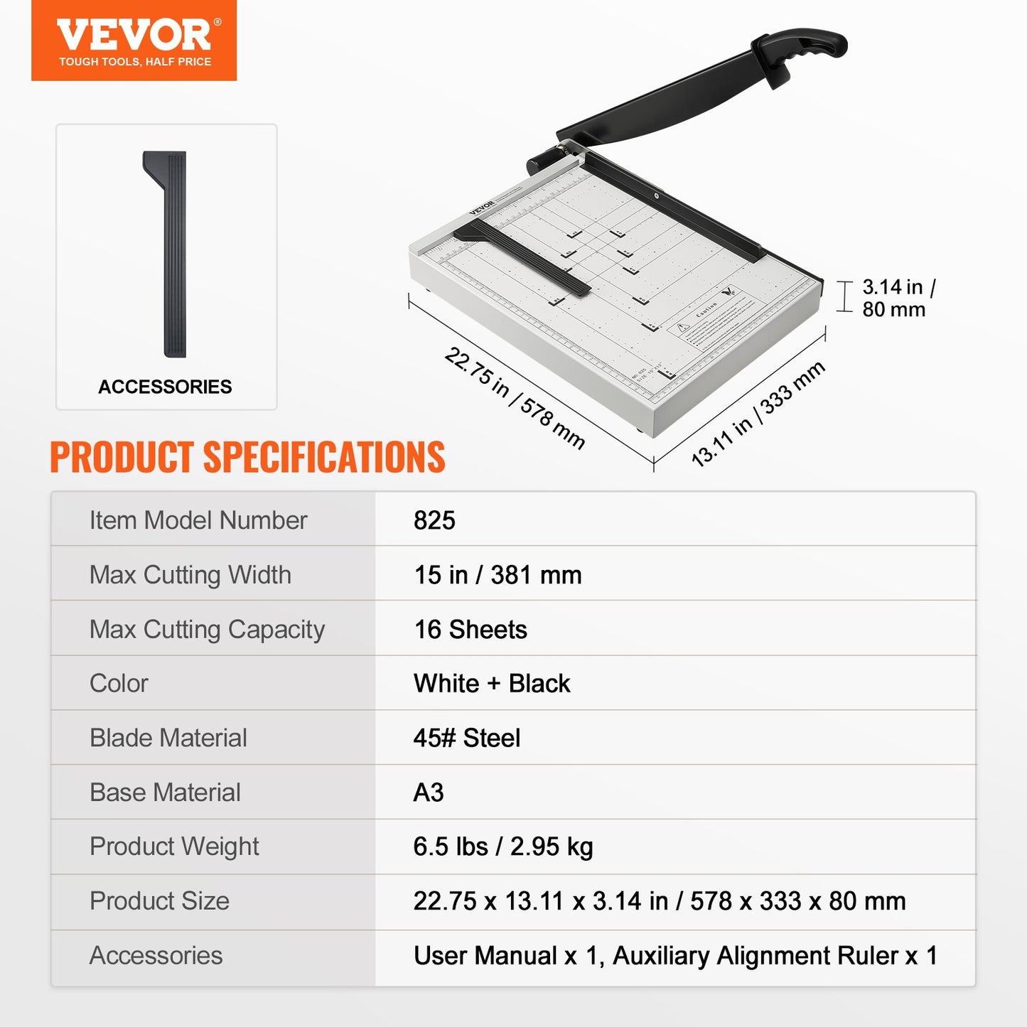 VEVOR Paper Cutter, Guillotine Trimmer, 381 mm Cut Length, 16 Sheets Capacity, Heavy Duty Guillotine Paper Cutter with Guard Rail/Blade Lock for Cardstock/Cardboard, Paper Trimmer for Home Office