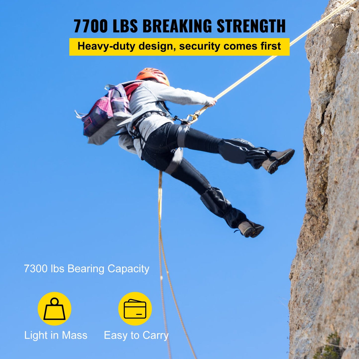 VEVOR Twin Sheave Block and Tackle 1.09-1.27cm 3048-6096cm Twin Sheave Block with Braid Rope 30-35KN 2994-3495KGS Double Pulley Rigging (1/2" x 200')