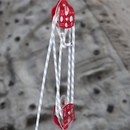 VEVOR Twin Sheave Block and Tackle 1.09-1.27cm 3048-6096cm Twin Sheave Block with Braid Rope 30-35KN 2994-3495KGS Double Pulley Rigging (1/2" x 200')