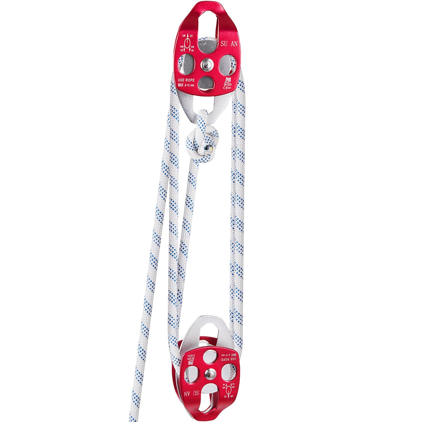 VEVOR Twin Sheave Block and Tackle 1.09-1.27cm 3048-6096cm Twin Sheave Block with Braid Rope 30-35KN 2994-3495KGS Double Pulley Rigging (1/2" x 200')