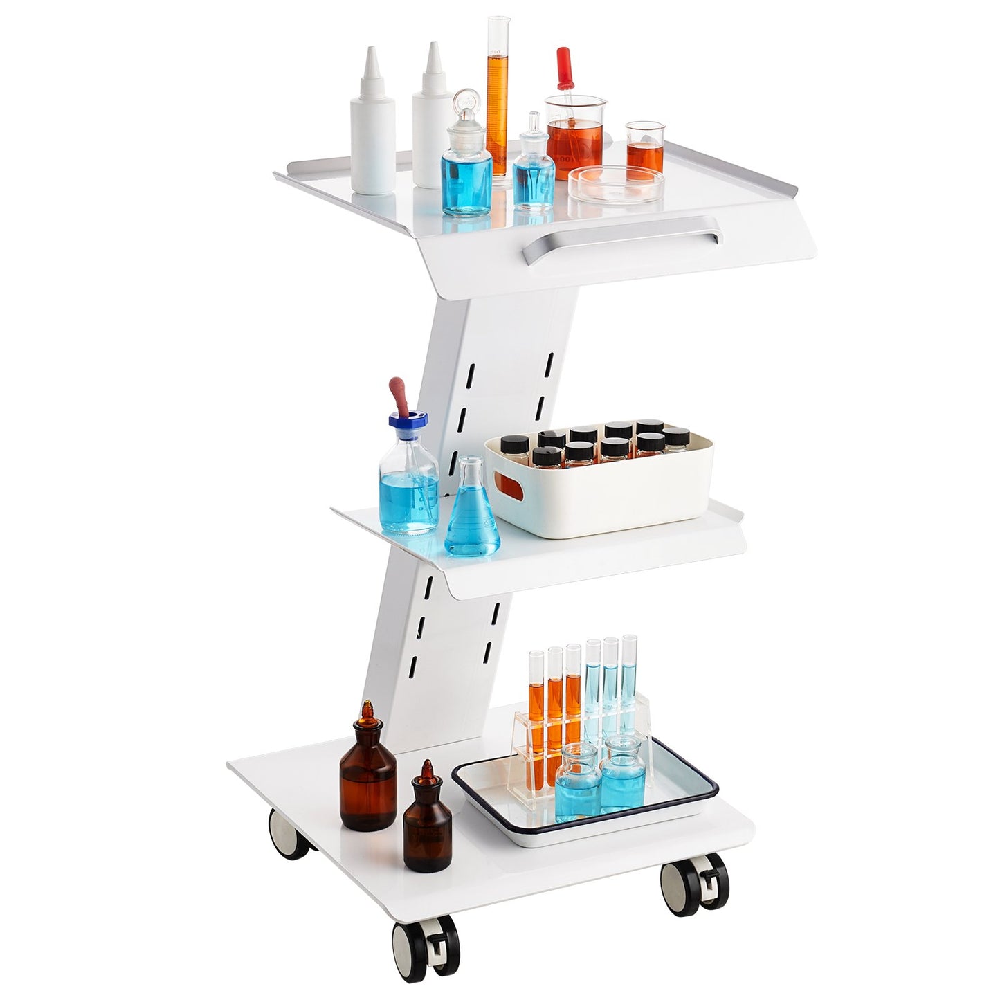 VEVOR Trolley Cart Dental Lab Mobile Rolling Serving Cart 3 Layers with Socket