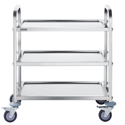 VEVOR Stainless Steel Cart, 3 Layers Lab Utility Cart 181 kg Weight Capacity, Medical Cart with Lockable Universal Wheels, for Lab, Clinic, Kitchen, Salon