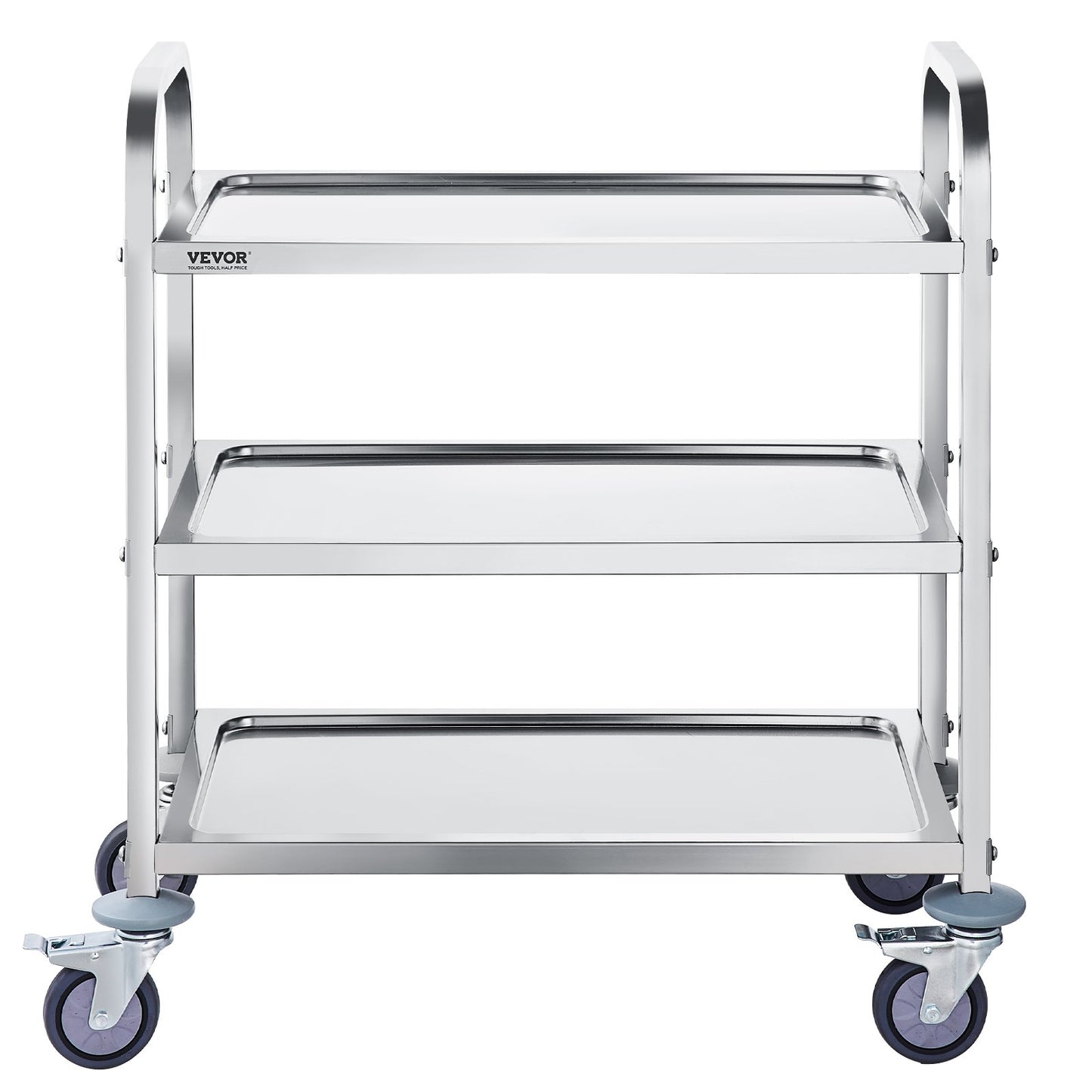 VEVOR Stainless Steel Cart, 3 Layers Lab Utility Cart 181 kg Weight Capacity, Medical Cart with Lockable Universal Wheels, for Lab, Clinic, Kitchen, Salon