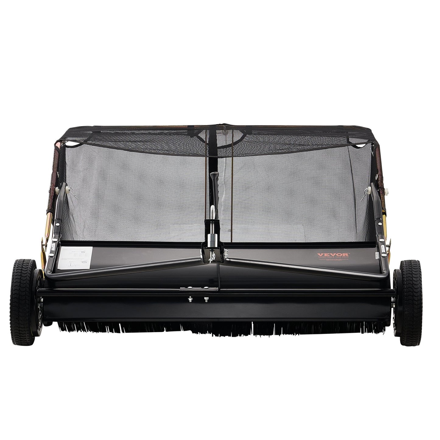 VEVOR 106.6 cm Lawn Sweeper Tow Behind, 12 cu.ft. Large Pull Behind Grass Sweeper, Heavy Duty Leaf & Grass Collector with Dumping Rope Design, Adjustable Sweeping Height for Picking Up Debris & Grass