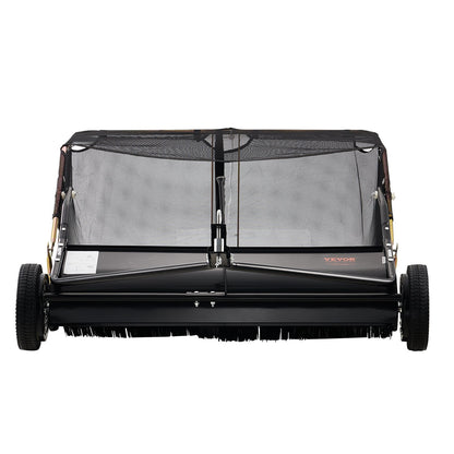 VEVOR 106.6 cm Lawn Sweeper Tow Behind, 12 cu.ft. Large Pull Behind Grass Sweeper, Heavy Duty Leaf & Grass Collector with Dumping Rope Design, Adjustable Sweeping Height for Picking Up Debris & Grass