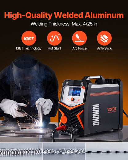 VEVOR TIG Welder, 200A 6-In-1 Aluminum Welding Machine (LED Display) - AC TIG/DC TIG/AC Pulse TIG/DC Pulse TIG/Spot TIG/MMA(Stick), Electric Welder with Synergic Control IGBT