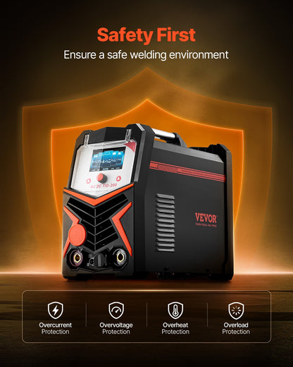 VEVOR TIG Welder, 200A 6-In-1 Aluminum Welding Machine (LED Display) - AC TIG/DC TIG/AC Pulse TIG/DC Pulse TIG/Spot TIG/MMA(Stick), Electric Welder with Synergic Control IGBT