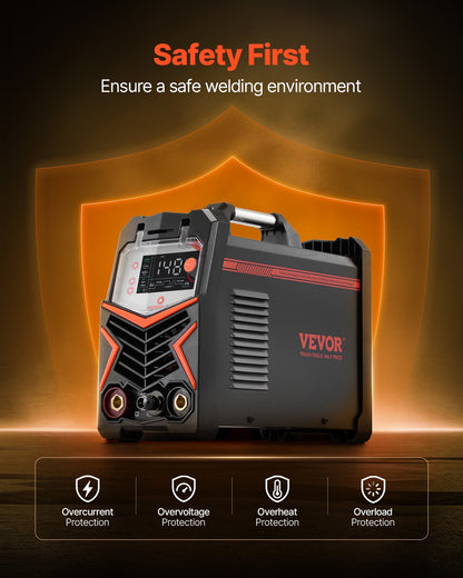 VEVOR TIG Welder, 205A 3-In-1 Welding Machine (Large LED Display)- DC TIG/DC Pulse TIG/MMA(Stick), Electric Welder with IGBT Inverter High-Frequency Start