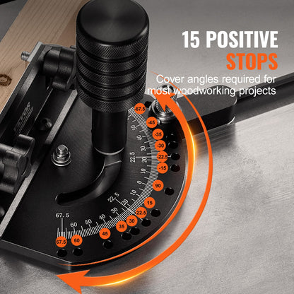 VEVOR Precision Miter Gauge, Standard Slot 3/4'' x 3/8'', Aluminum Alloy Table Saw Miter Gauge with 19-35 in Grating 15 Angle Stops Adjustable Spring Loaded Plunger and Removable Disc, for Woodworking