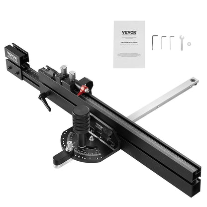 VEVOR Precision Miter Gauge, Standard Slot 3/4'' x 3/8'', Aluminum Alloy Table Saw Miter Gauge with 19-35 in Grating 15 Angle Stops Adjustable Spring Loaded Plunger and Removable Disc, for Woodworking