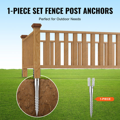 VEVOR No Dig Ground Anchor, 1 Pack 10 x 7 x 70 cm DIY Screw in Post Stake, Includes 6 Lag Bolts & a Rebar, U-Shape Heavy Duty Steel Post Holder, Great for Mailbox Posts and Fence Posts