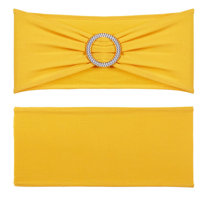 VEVOR Stretch Spandex Chair Sashes, Chair Slipcover and Stretch Chair Sash with Round Buckle, Elastic Chair Bands, Fitting Wedding, Holiday, Banquet, Party Chair Decoration (50 PCS Golden Yellow)