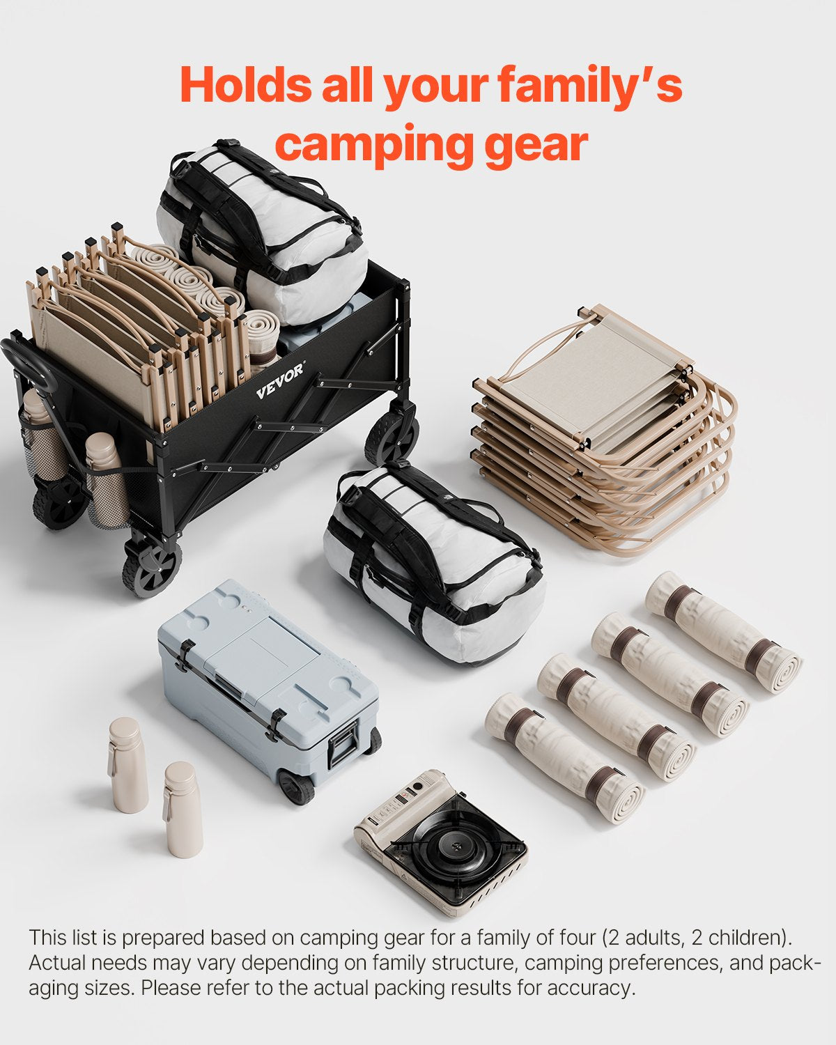 VEVOR Collapsible Wagon Carts, 120L & 225LBS Folding Wagons with All-Terrain Wheels, Heavy Duty Outdoor Utility Cart with Adjustable Handle, Portable Camping Cart for Beach Grocery Garden Black