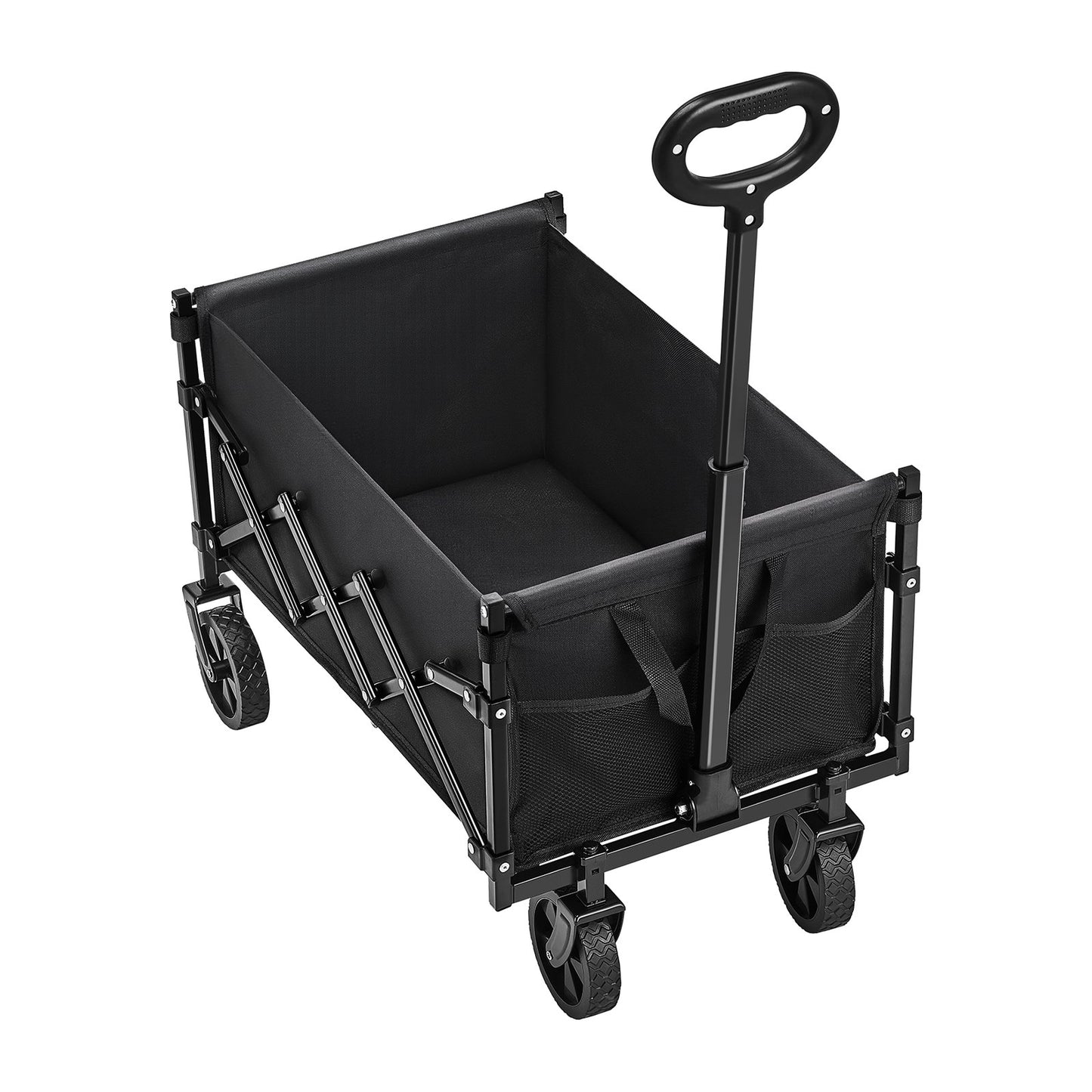 VEVOR Collapsible Wagon Carts, 120L & 225LBS Folding Wagons with All-Terrain Wheels, Heavy Duty Outdoor Utility Cart with Adjustable Handle, Portable Camping Cart for Beach Grocery Garden Black