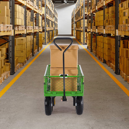 VEVOR 680 Lbs Steel Garden Cart on Wheels, Heavy Duty Garden Wagon Cart Pullable, Metal Outdoor Utility Yard Wagon Carts with 10" Tires, Mesh Removable Sides and 180°Rotating Handle